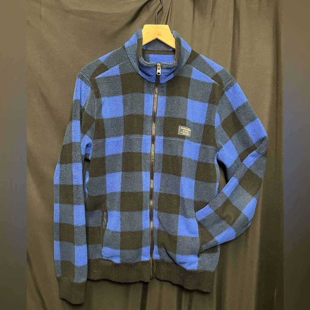 Abercrombie & Fitch 2016 Collection Blue & Black Buffalo Plaid Full Zip Fleece - Picture 2 of 11